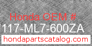 Honda 87117-ML7-600ZA genuine part number image