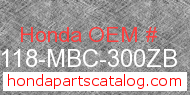 Honda 87118-MBC-300ZB genuine part number image