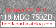 Honda 87118-MBC-750ZB genuine part number image