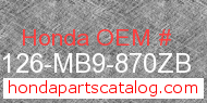 Honda 87126-MB9-870ZB genuine part number image