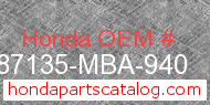 Honda 87135-MBA-940 genuine part number image