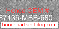 Honda 87135-MBB-680 genuine part number image