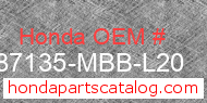 Honda 87135-MBB-L20 genuine part number image