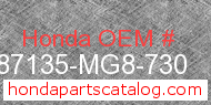 Honda 87135-MG8-730 genuine part number image