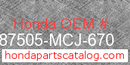 Honda 87505-MCJ-670 genuine part number image