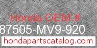 Honda 87505-MV9-920 genuine part number image