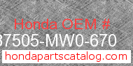 Honda 87505-MW0-670 genuine part number image