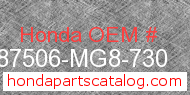 Honda 87506-MG8-730 genuine part number image