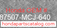 Honda 87507-MCJ-640 genuine part number image