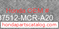 Honda 87512-MCR-A20 genuine part number image
