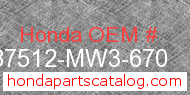 Honda 87512-MW3-670 genuine part number image