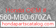 Honda 87560-MB0-670ZA genuine part number image