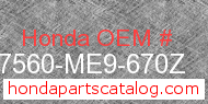 Honda 87560-ME9-670Z genuine part number image