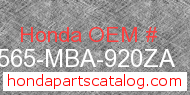 Honda 87565-MBA-920ZA genuine part number image