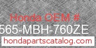 Honda 87565-MBH-760ZE genuine part number image