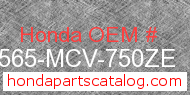 Honda 87565-MCV-750ZE genuine part number image
