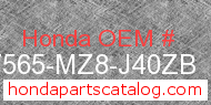 Honda 87565-MZ8-J40ZB genuine part number image