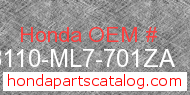Honda 88110-ML7-701ZA genuine part number image