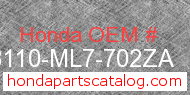 Honda 88110-ML7-702ZA genuine part number image