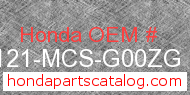 Honda 88121-MCS-G00ZG genuine part number image