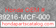 Honda 89216-MCF-000 genuine part number image