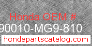 Honda 90010-MG9-810 genuine part number image