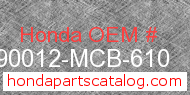 Honda 90012-MCB-610 genuine part number image
