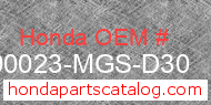 Honda 90023-MGS-D30 genuine part number image