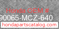 Honda 90065-MCZ-640 genuine part number image