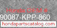 Honda 90087-KPP-860 genuine part number image