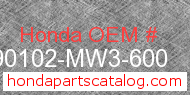Honda 90102-MW3-600 genuine part number image