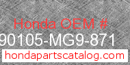 Honda 90105-MG9-871 genuine part number image