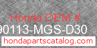 Honda 90113-MGS-D30 genuine part number image