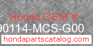 Honda 90114-MCS-G00 genuine part number image