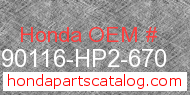 Honda 90116-HP2-670 genuine part number image