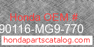 Honda 90116-MG9-770 genuine part number image