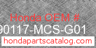 Honda 90117-MCS-G01 genuine part number image