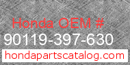 Honda 90119-397-630 genuine part number image