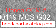 Honda 90119-MCS-G02 genuine part number image