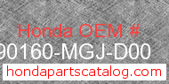 Honda 90160-MGJ-D00 genuine part number image