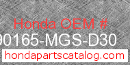Honda 90165-MGS-D30 genuine part number image
