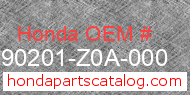 Honda 90201-Z0A-000 genuine part number image