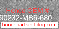 Honda 90232-MB6-680 genuine part number image