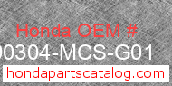 Honda 90304-MCS-G01 genuine part number image