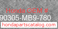 Honda 90305-MB9-780 genuine part number image