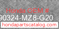 Honda 90324-MZ8-G20 genuine part number image