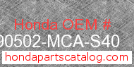 Honda 90502-MCA-S40 genuine part number image
