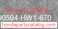 Honda 90504-HW1-670 genuine part number image