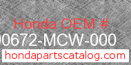 Honda 90672-MCW-000 genuine part number image