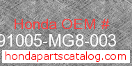 Honda 91005-MG8-003 genuine part number image